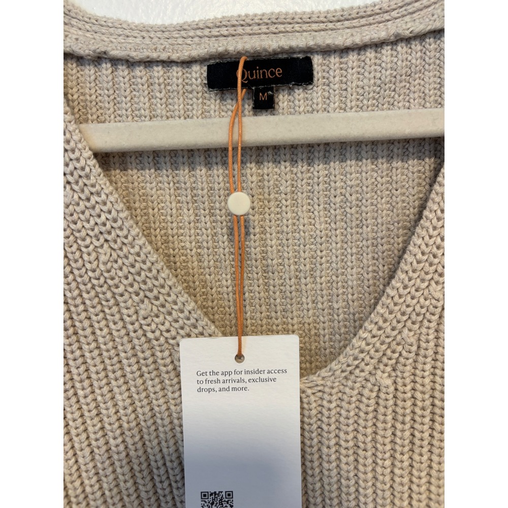 NWT Quince 100% Organic Cotton Fisherman V-Neck Sweater Speckled Beige Size M - Picture 5 of 8